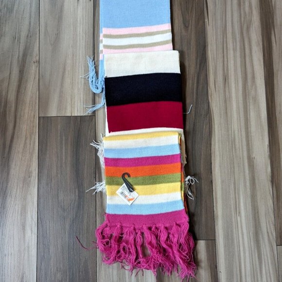 Kids Knit Scarf 3 Assorted Striped Scarves 100% Acrylic W/ Tassels Neck … - Picture 5 of 9